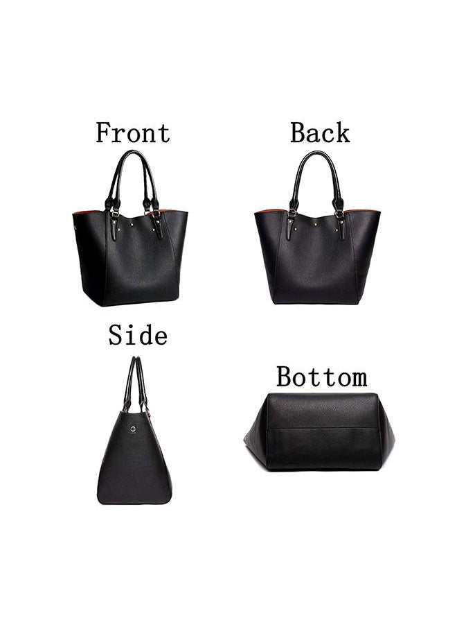 NIBEMINENT - Waterproof Synthetic Leather Tote Shoulder Bag Black - Image 1