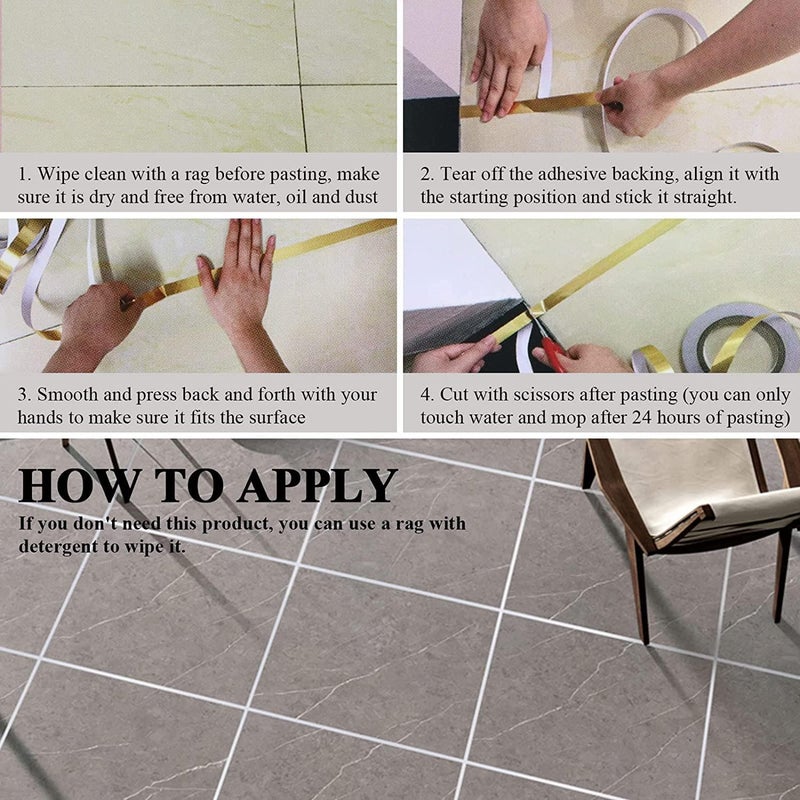 Jashgop Jashgop Self Adhesive Tile Decoration Gap Sealing Tape Strip Waterproof SelfAdhesive Floor Crevice Line Sticker for Wall Cabinet Kitchen1CM50M Silver  - Image 2