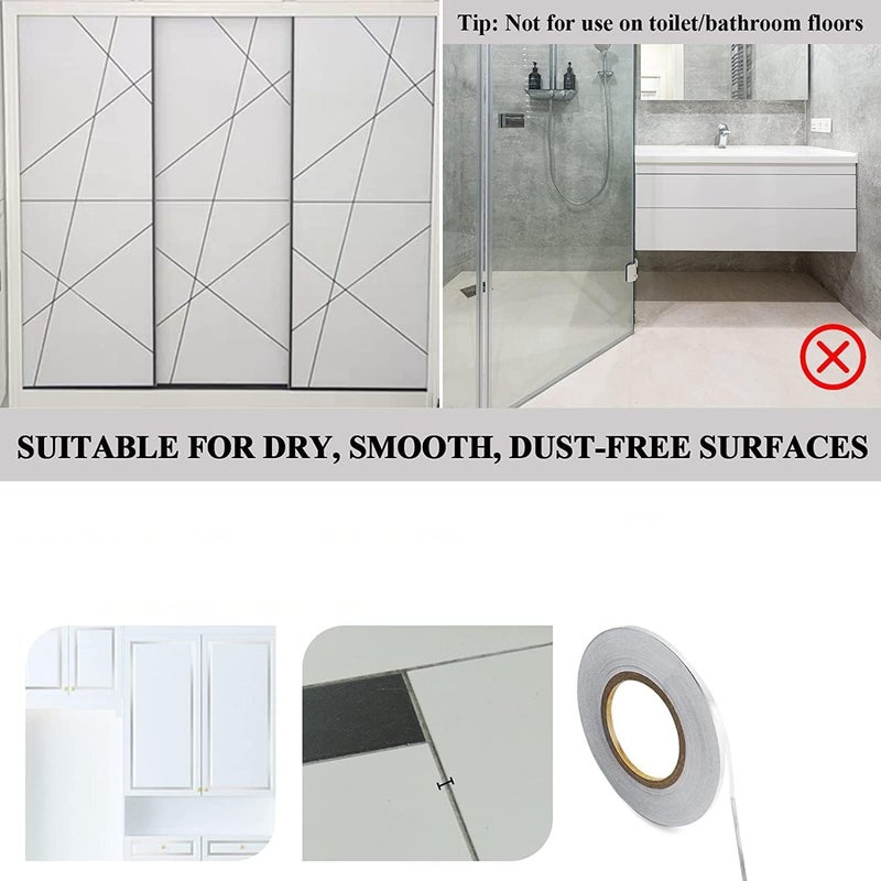 Jashgop Jashgop Self Adhesive Tile Decoration Gap Sealing Tape Strip Waterproof SelfAdhesive Floor Crevice Line Sticker for Wall Cabinet Kitchen1CM50M Silver  - Image 3