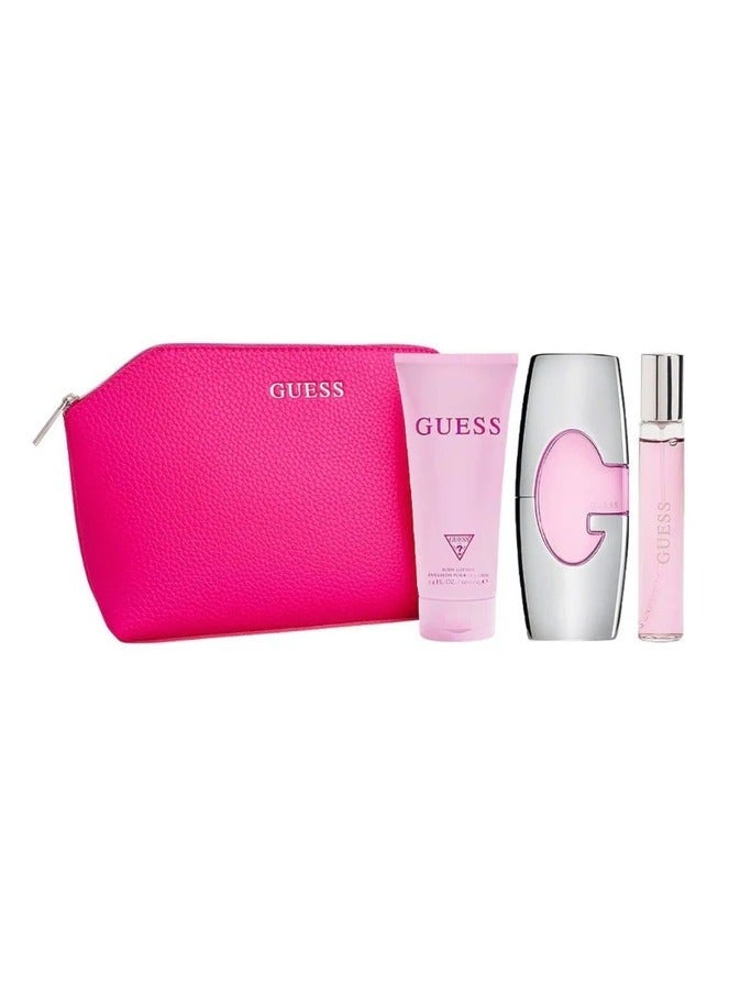 جس مجموعة هدايا Guess Pink للنساء - عطر EDP 75 مل + عطر EDP 15 مل + لوشن للجسم 100 مل + حقيبة - Image 2