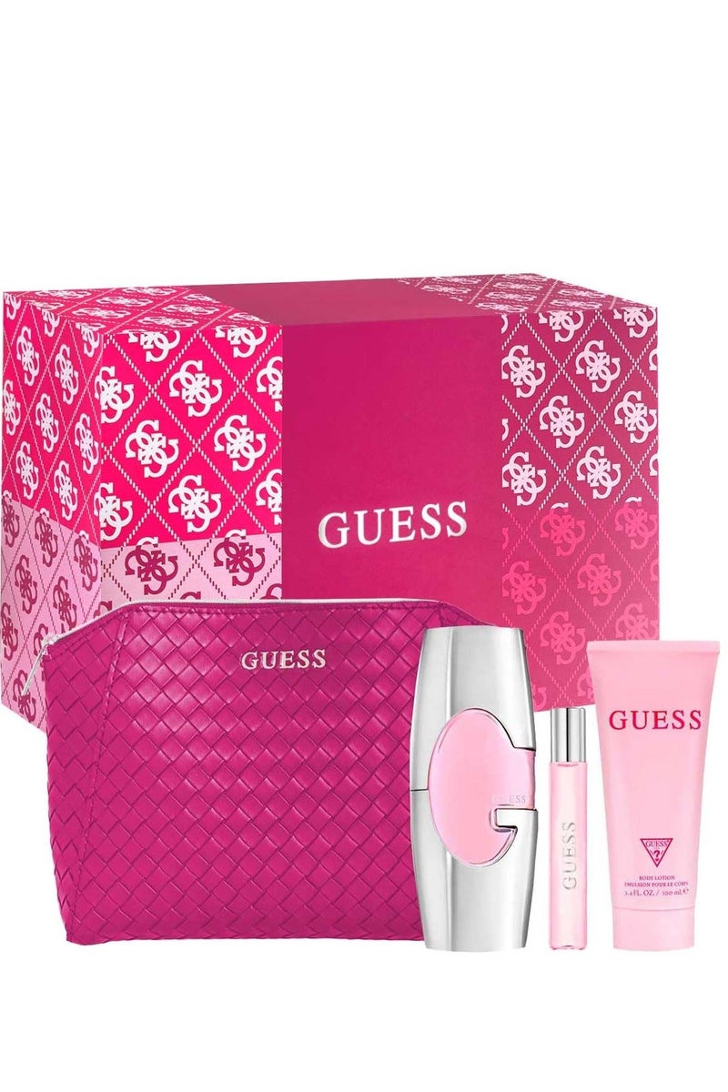 جس مجموعة هدايا Guess Pink للنساء - عطر EDP 75 مل + عطر EDP 15 مل + لوشن للجسم 100 مل + حقيبة - Image 4