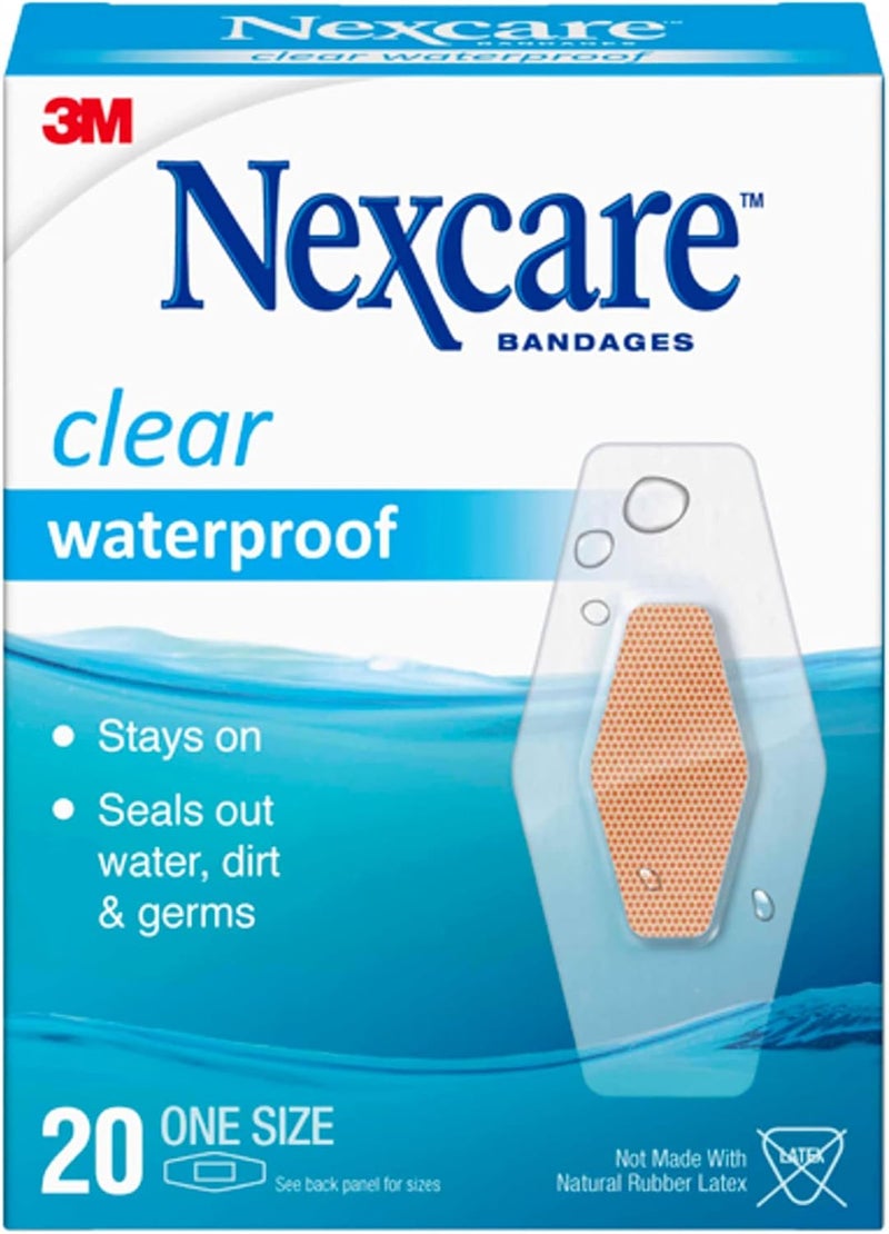 3M Waterproof Bandages, 1-1/16"x2-1/4", Clear (MMM58620PB) Category: Bandages and Dressings - 20 ct