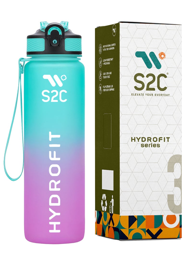 S2C Water Bottles 1L with Times to Drink and Straw, Motivational Water Bottle for kids Leakproof Drinking Sports Water Bottle for Fitness, Gym & Outdoor - Image 1