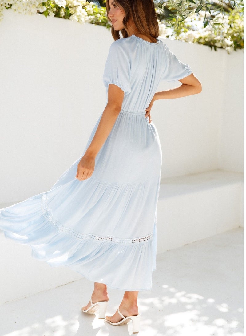 GEXUAN Short Sleeve Lace Trim Dress - Image 3