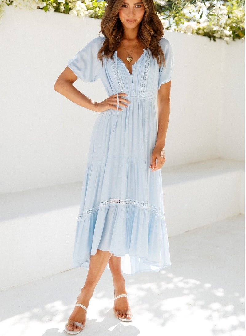 GEXUAN Short Sleeve Lace Trim Dress - Image 2