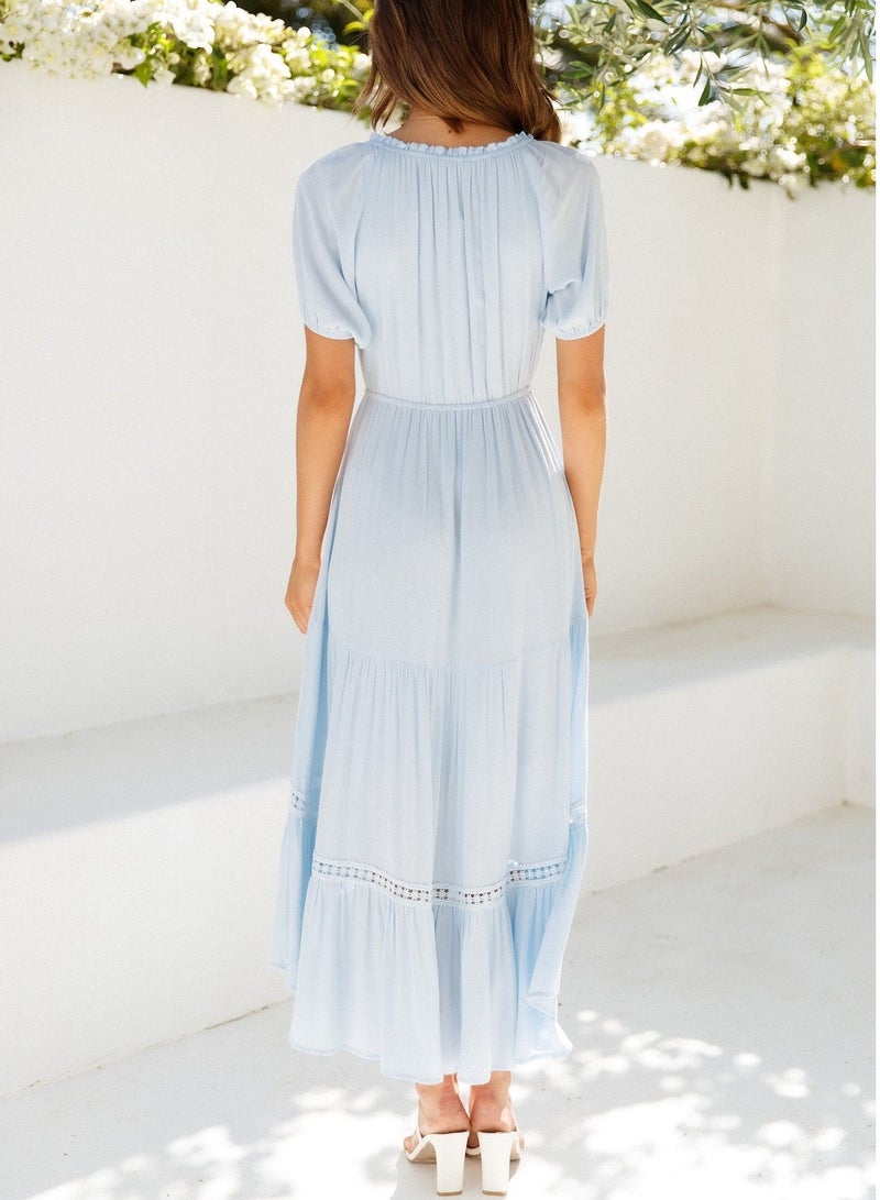 GEXUAN Short Sleeve Lace Trim Dress - Image 4