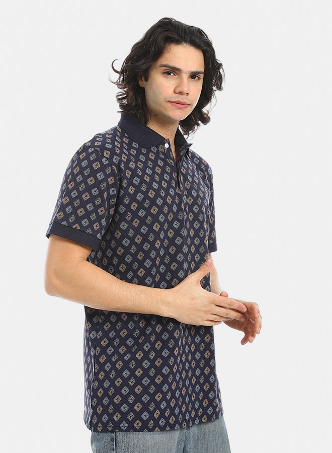 Red Circle Self Pattern Regular Fit Polo Shirt - Image 2