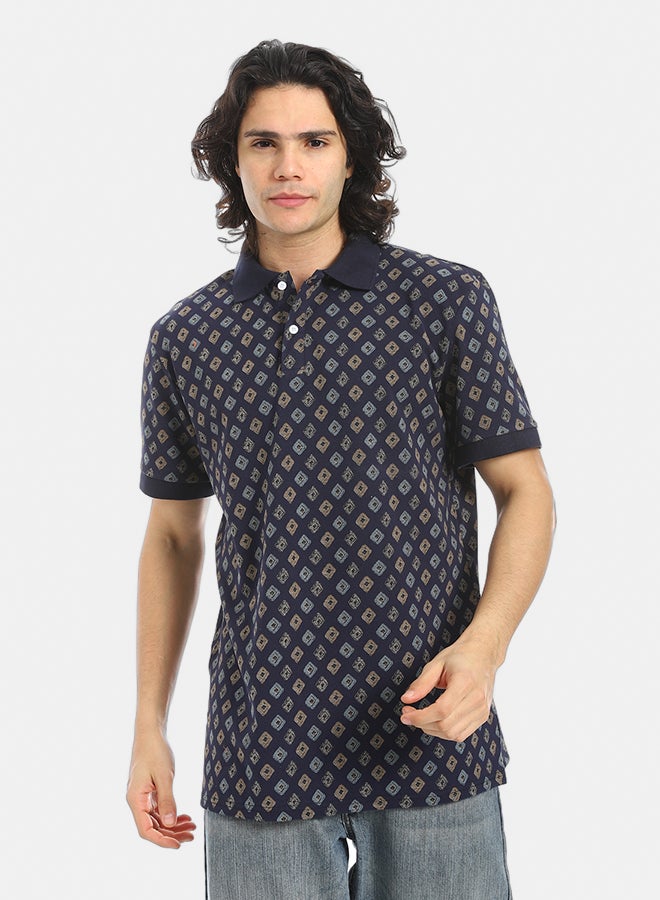 Red Circle Self Pattern Regular Fit Polo Shirt - Image 1