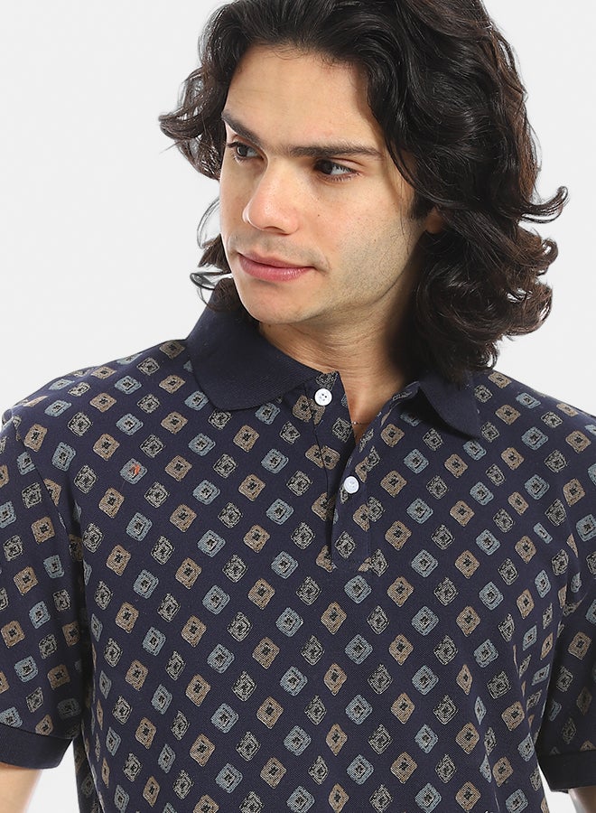 Red Circle Self Pattern Regular Fit Polo Shirt - Image 4
