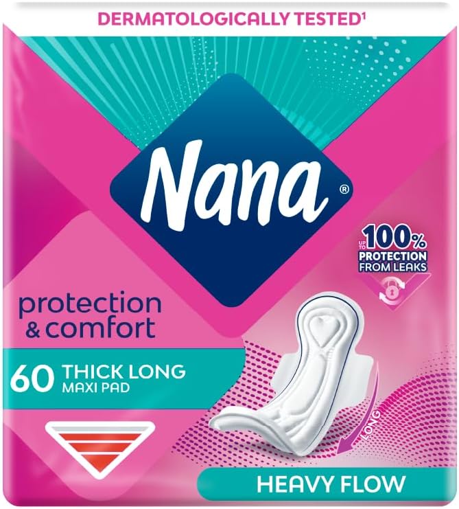 نانا 1 فوط صحية سميكة وطويلة من Nana Maxi للتدفق الثقيل، حماية وراحة، 60 فوط - Image 1