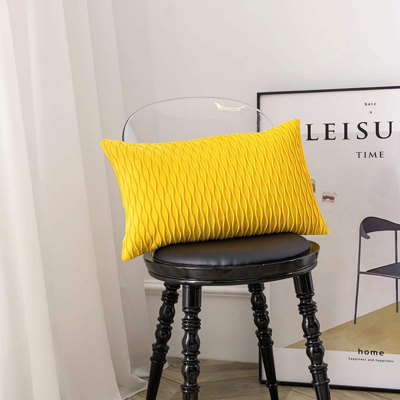 DEZENE Mustard Yellow Couch Pillow Covers: 2 Pack 12x20 Inch Original Striped Velvet Rectangular Throw Pillow Cases for Farmhouse Home Decor - Image 4