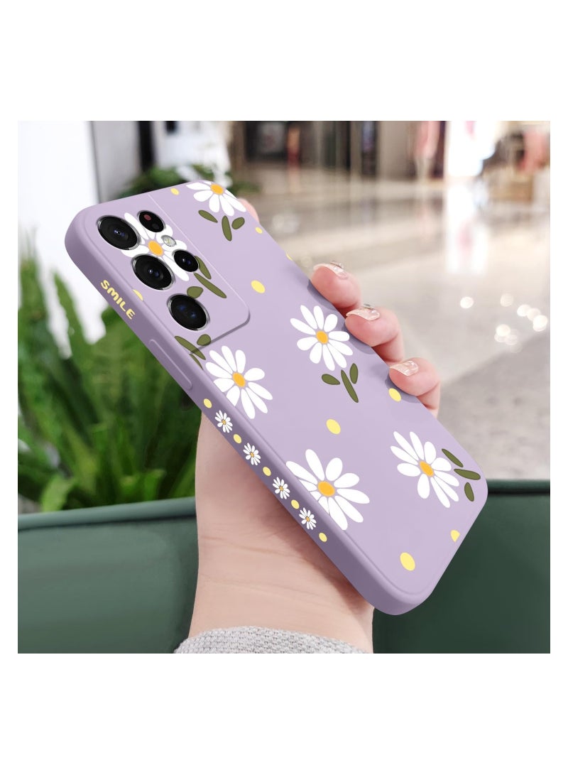 for Samsung S21 Ultra Case, for Samsung Galaxy S21 Ultra Case Butterfly Floral Astronauts Creative Sides Phone Cover Fashionablee Designs Soft Silicone Slim S21 Ultra Case-Daisy Purple - Image 3