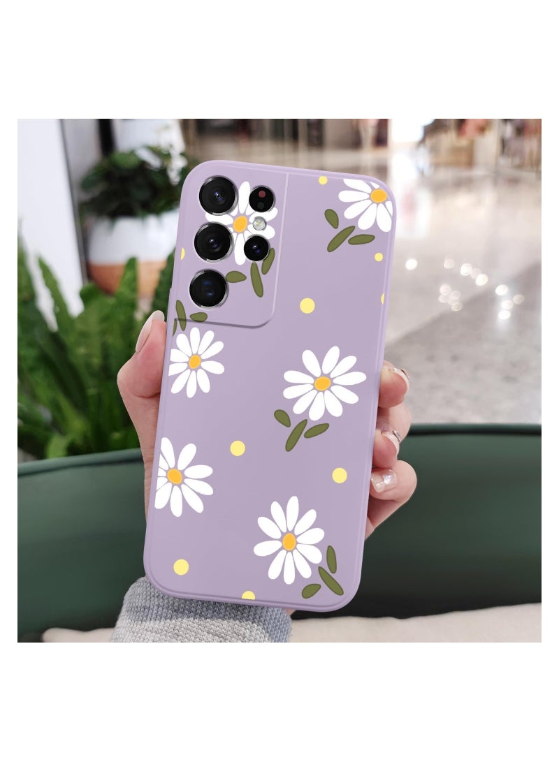 for Samsung S21 Ultra Case, for Samsung Galaxy S21 Ultra Case Butterfly Floral Astronauts Creative Sides Phone Cover Fashionablee Designs Soft Silicone Slim S21 Ultra Case-Daisy Purple - Image 2