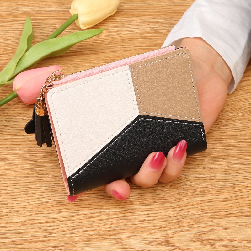 New Ladies Short Wallet Card Zipper with Tassel Black