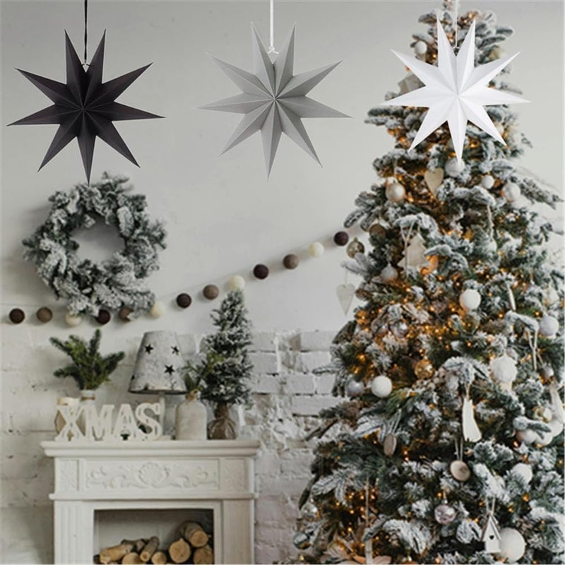 Kiddale 3Pcs 12" Paper Hanging Ornament - Grey, Black, White - Wedding, Christmas, Birthday - 3D Star Decorations for Home Decor & Party Celebration - Image 2