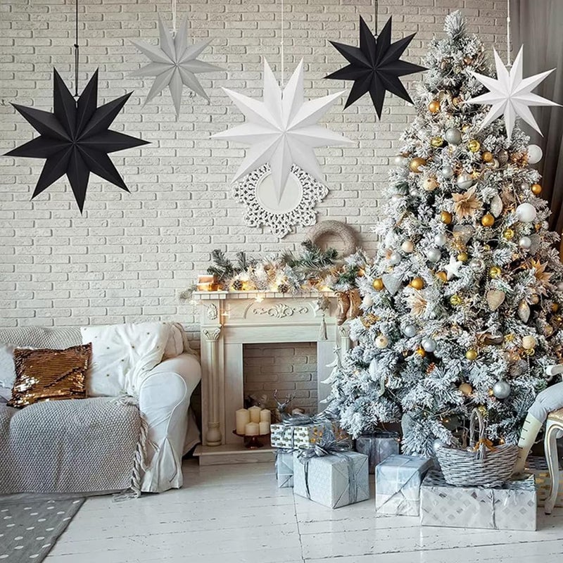 Kiddale 3Pcs 12" Paper Hanging Ornament - Grey, Black, White - Wedding, Christmas, Birthday - 3D Star Decorations for Home Decor & Party Celebration - Image 3
