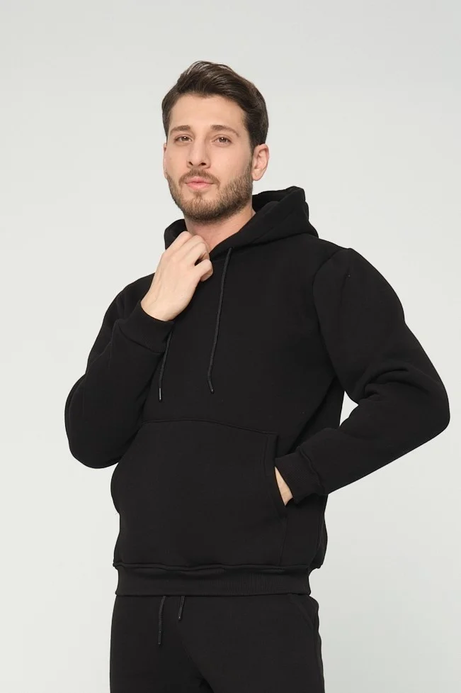 Four Man Black Hooded Sweatshirt 3 Thread Raised (100% Cotton)