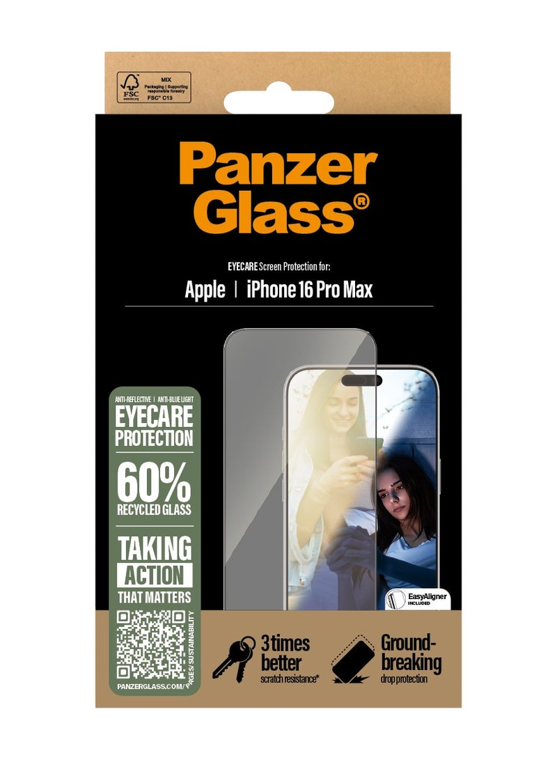 PanzerGlass حماية شاشة PanzerGlass® للعناية بالعيون لجهاز Apple iPhone 16 Pro Max مضادة للانعكاس، مضادة للضوء الأزرق، زجاج مقسى، مقاومة عالية للخدوش، مقاومة للصدمات - مع مساعدة التركيب لتسهيل التثبيت - Image 3