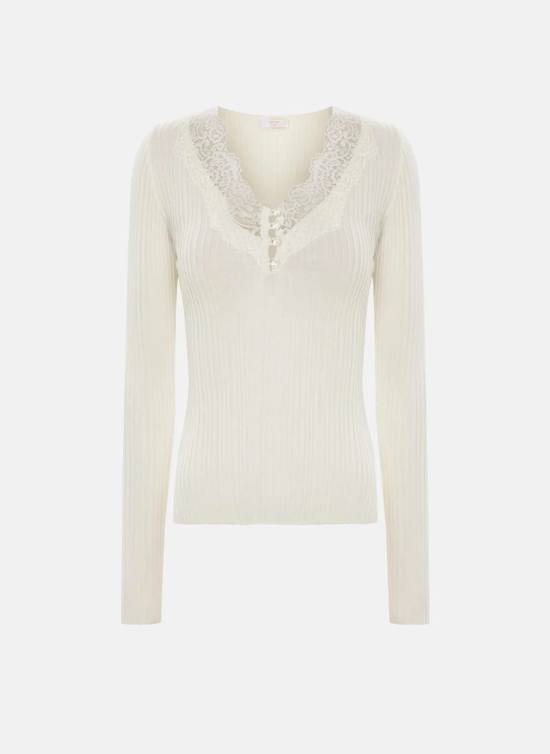 Lichi  Ribbed viscose longsleeve with lace insert at the bodice for Women | Best Price UAE