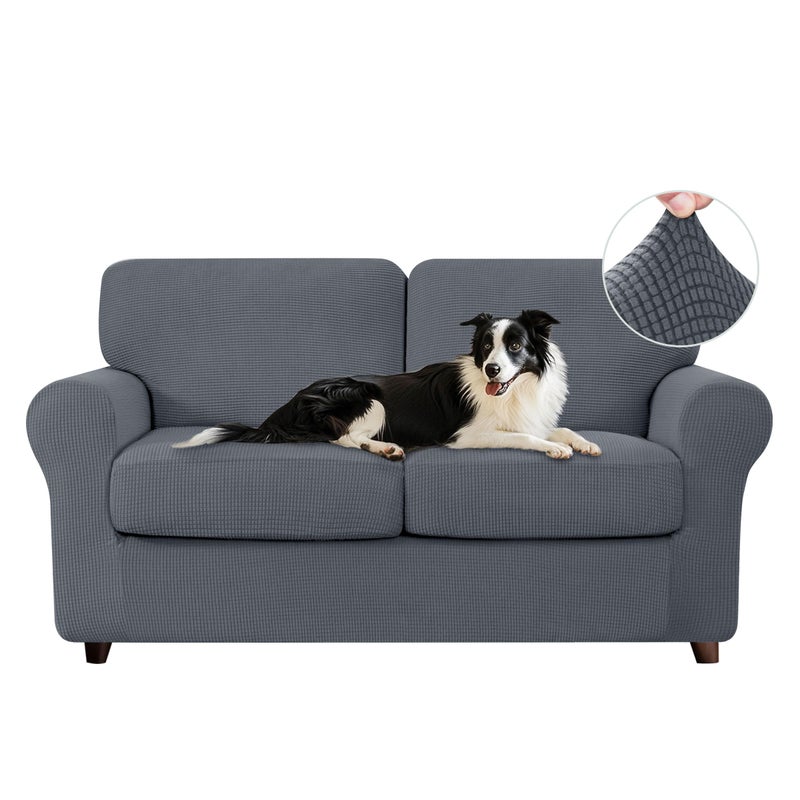 CHUN YI 5 Piece Loveseat Covers Couch Covers for 2 Cushion Couch, Stretch Sofa Slipcovers with Separate Backrest and Cushion Covers, Anti-Slip Washable Furniture Protector for Dogs Pets (Medium, Grey) - Image 1