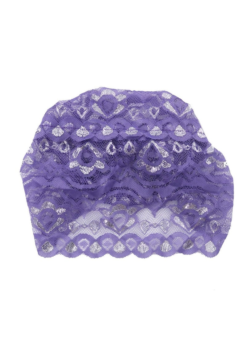 Loquat - Women's Solid Color Shiny Lace Hijab Inner Cap Purple - Image 1