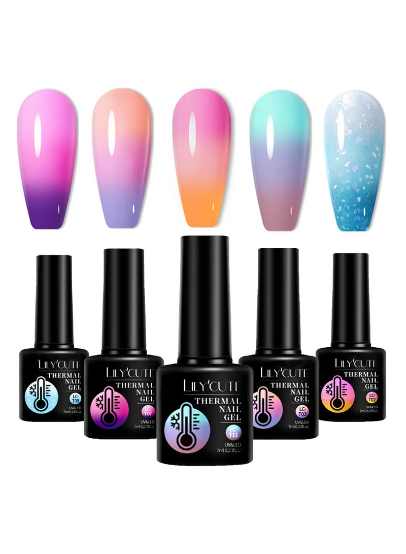 SYOSI 5 Pcs Gel Nail Polish, Colour Changing Gel Nail Polish Set, UV Gel Thermal Temperature Nail Polish Set Soak Off Glitter Matte Finish Nails Art Gifts For Women - Image 1