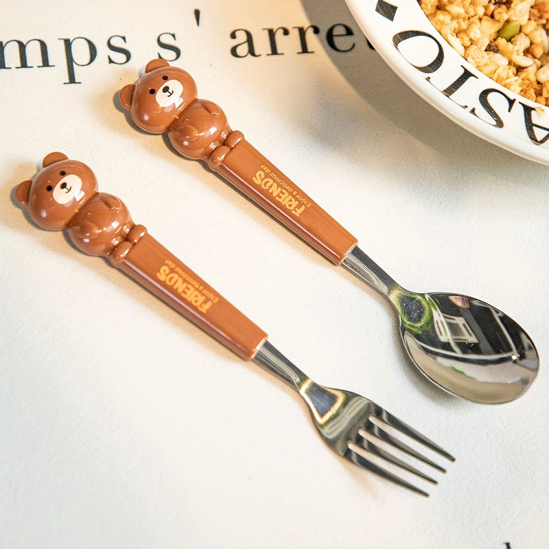 Portable Stainless Steel Cutlery Set Green Frog Spoon And Fork With Reusable Storage Case For Home School Picnic - Image 2