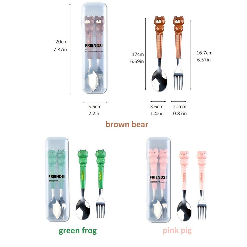 Portable Stainless Steel Cutlery Set Green Frog Spoon And Fork With Reusable Storage Case For Home School Picnic - Image 4
