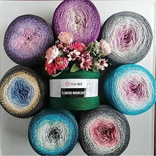 YarnArt Yarn Art YarnArt Flowers Moonlight Glitter Cotton Yarn Weight 9 17oz Length 1093 Yards Rainbow Crochet Metallic Lurex Handknit Shiny Silvery Cake Multicolor Cotton Rainbow Crochet 3259 - Image 5