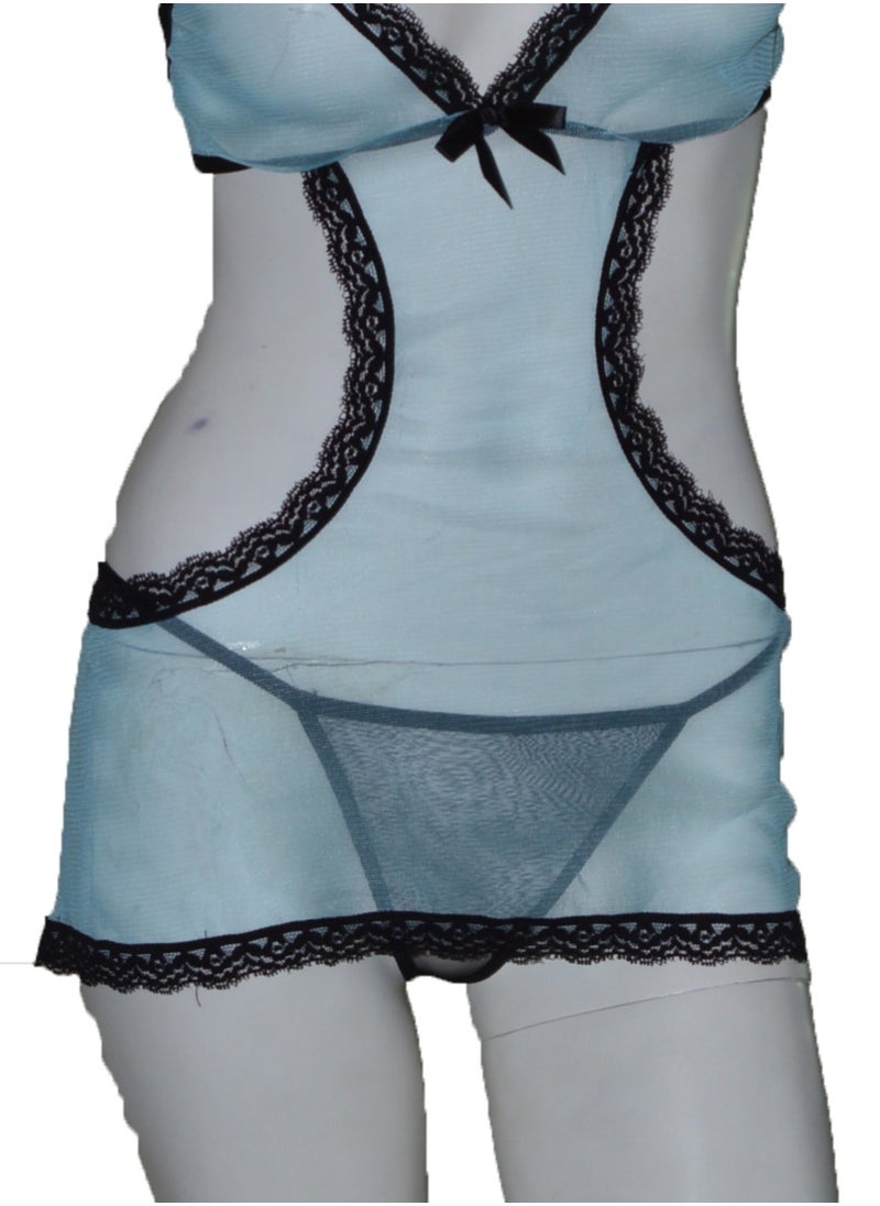 Generic - Women's Sheer Lingerie with Lace Light Blue - Image 1