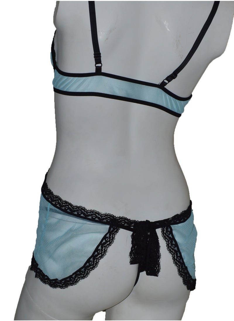 Generic - Women's Sheer Lingerie with Lace Light Blue - Image 1