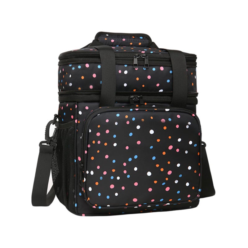 Expandable Insulated Lunch Box Double Deck Lightweight Large Lunch Bag Tote Leakproof Cooler Bags for Women Adults Work Outdoor Picnic Daytrip Polka Dots 16L