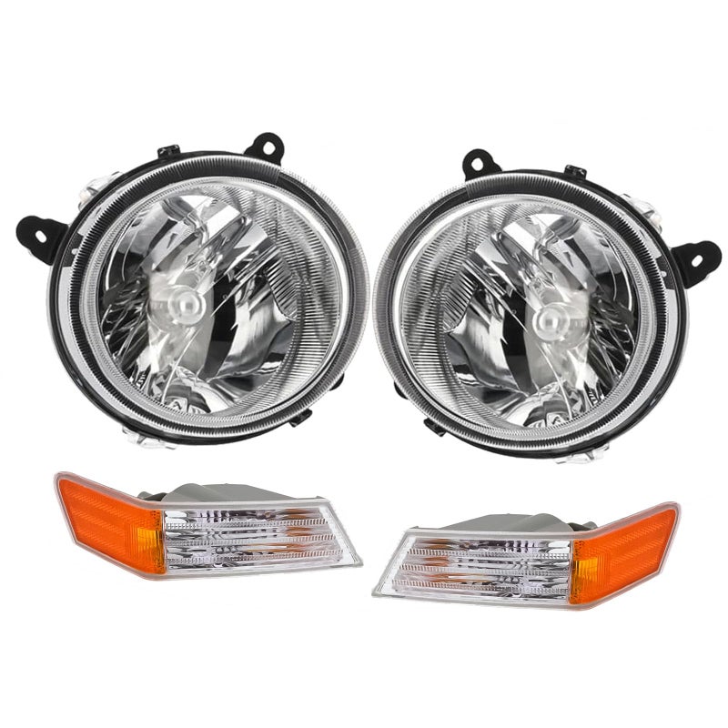corkiauto Headlights Assembly Replacement for 2007-2017 Jeep Patriot w/Amber Turn Signal Lights 4Pcs Set, Chrome Housing Amber Side - Image 2