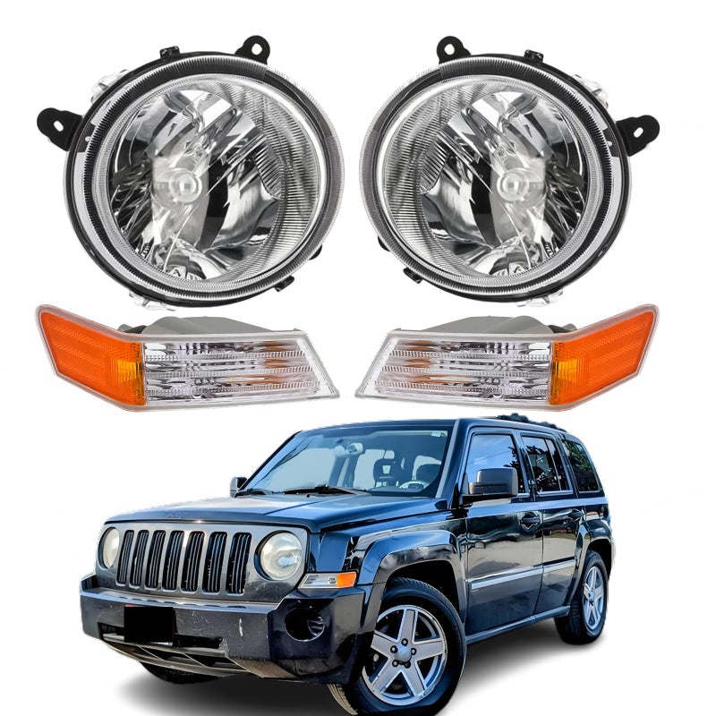 corkiauto Headlights Assembly Replacement for 2007-2017 Jeep Patriot w/Amber Turn Signal Lights 4Pcs Set, Chrome Housing Amber Side - Image 1