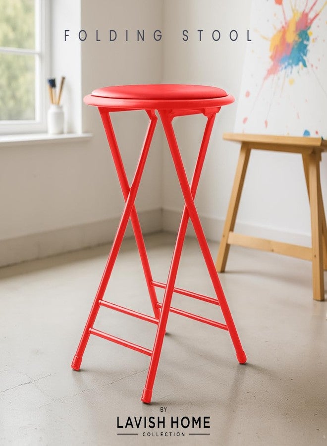 لافيش هوم كرسي قابل للطي - كرسي بدون مسند ظهر بطول 24 بوصة يتحمل وزنًا يصل إلى 225 رطلاً للمطبخ أو غرفة الترفيه - كراسي بار داخلية محمولة من لافيش هوم (أحمر) - Image 2