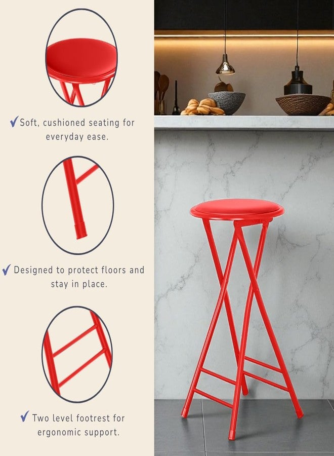 لافيش هوم كرسي قابل للطي - كرسي بدون مسند ظهر بطول 24 بوصة يتحمل وزنًا يصل إلى 225 رطلاً للمطبخ أو غرفة الترفيه - كراسي بار داخلية محمولة من لافيش هوم (أحمر) - Image 4