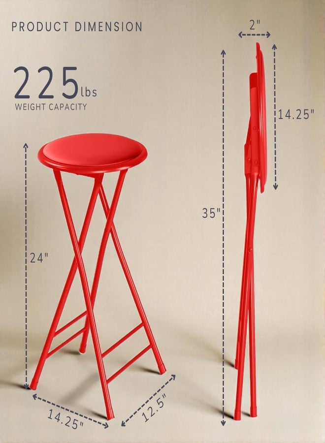لافيش هوم كرسي قابل للطي - كرسي بدون مسند ظهر بطول 24 بوصة يتحمل وزنًا يصل إلى 225 رطلاً للمطبخ أو غرفة الترفيه - كراسي بار داخلية محمولة من لافيش هوم (أحمر) - Image 3