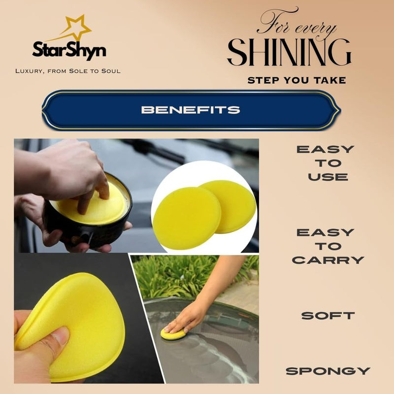 StarShyn Car Polish Sponge – Multipurpose Foam Wax Applicator Pads for Detailing, Dashboard Cleaning & Tyre Dressing – Ultra-Soft, Durable, Washable Round Pads for Car & Bike Waxing (Pack of 4) - Image 3
