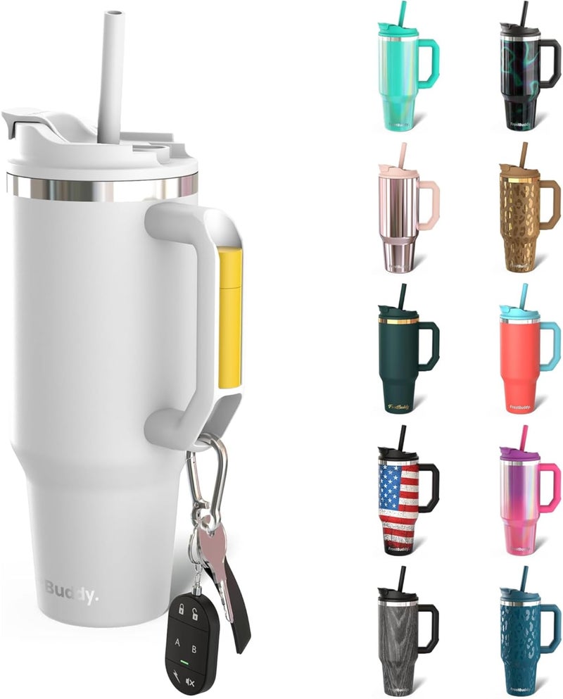 Frost Buddy Thicc Buddy - 40 oz Stainless Steel Vacuum Insulated Tumbler with Lid and Straw for Water - Travel Mug Cupholder Friendly - Gifts for Women Men Him Her (White) - Image 1