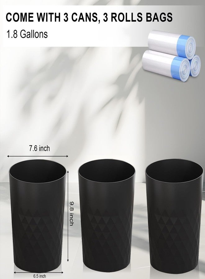 JiatuA 3 Pack Small Trash Can with Trash Bags Bathroom Garbage Bin Round Plastic Waste Basket for Kitchen, Bedroom, Office, College Dorm, Craft Room, Black - Image 4