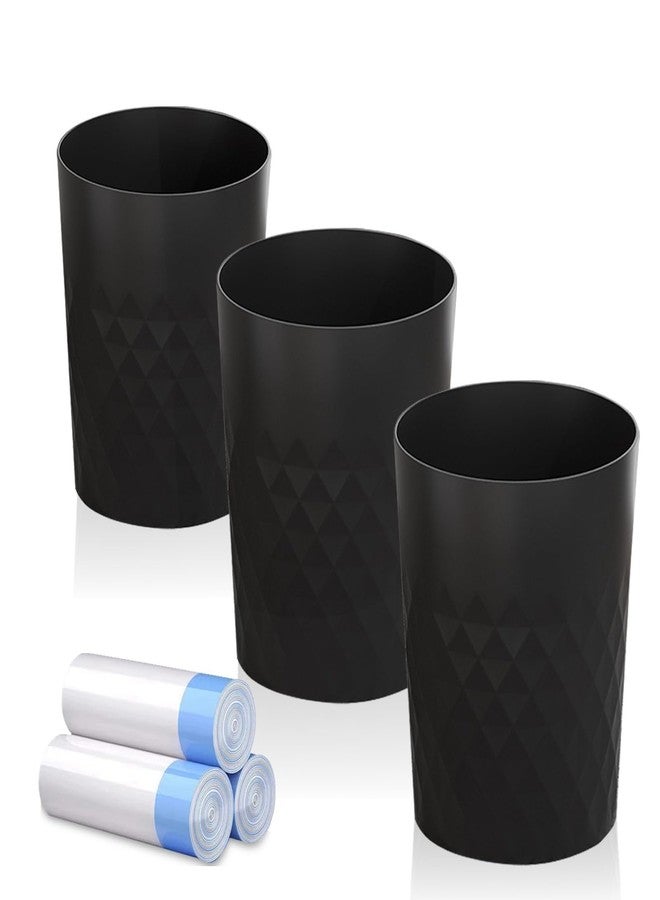 JiatuA 3 Pack Small Trash Can with Trash Bags Bathroom Garbage Bin Round Plastic Waste Basket for Kitchen, Bedroom, Office, College Dorm, Craft Room, Black - Image 1