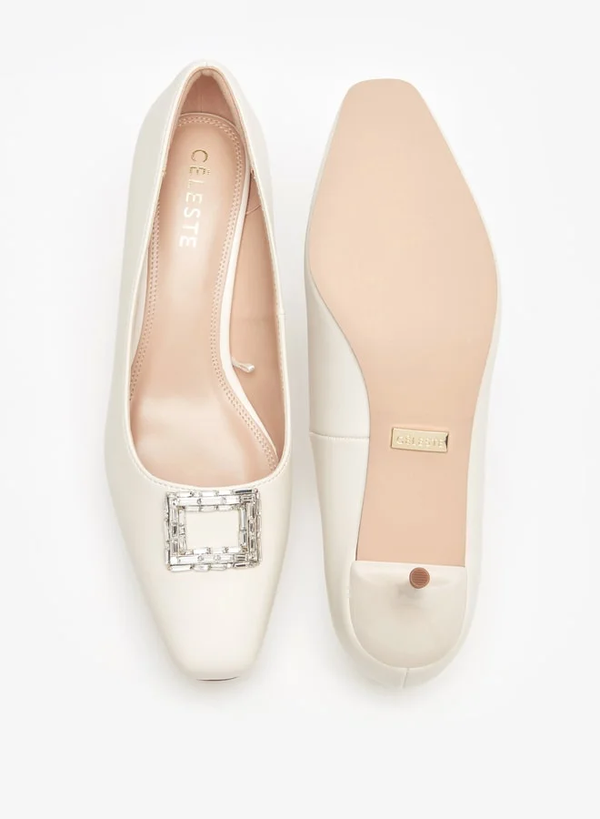 سيليست Women's Embellished Slip-On Pumps with Kitten Heels