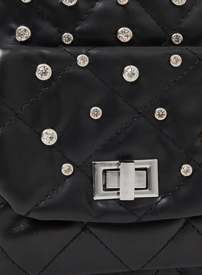Styli Black Embellished Mini Backpack with Chain Straps - Image 3