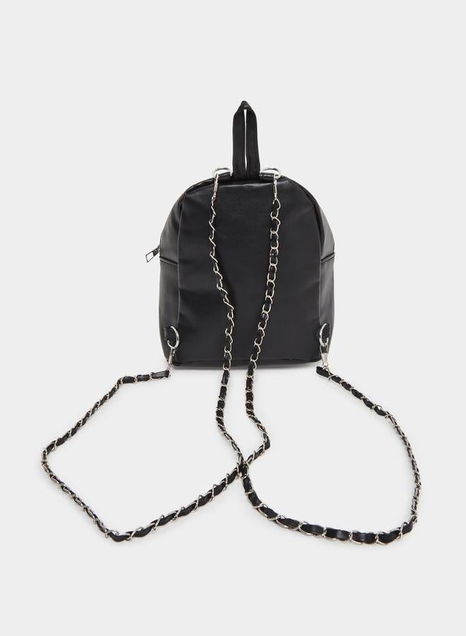 Styli Black Embellished Mini Backpack with Chain Straps - Image 2