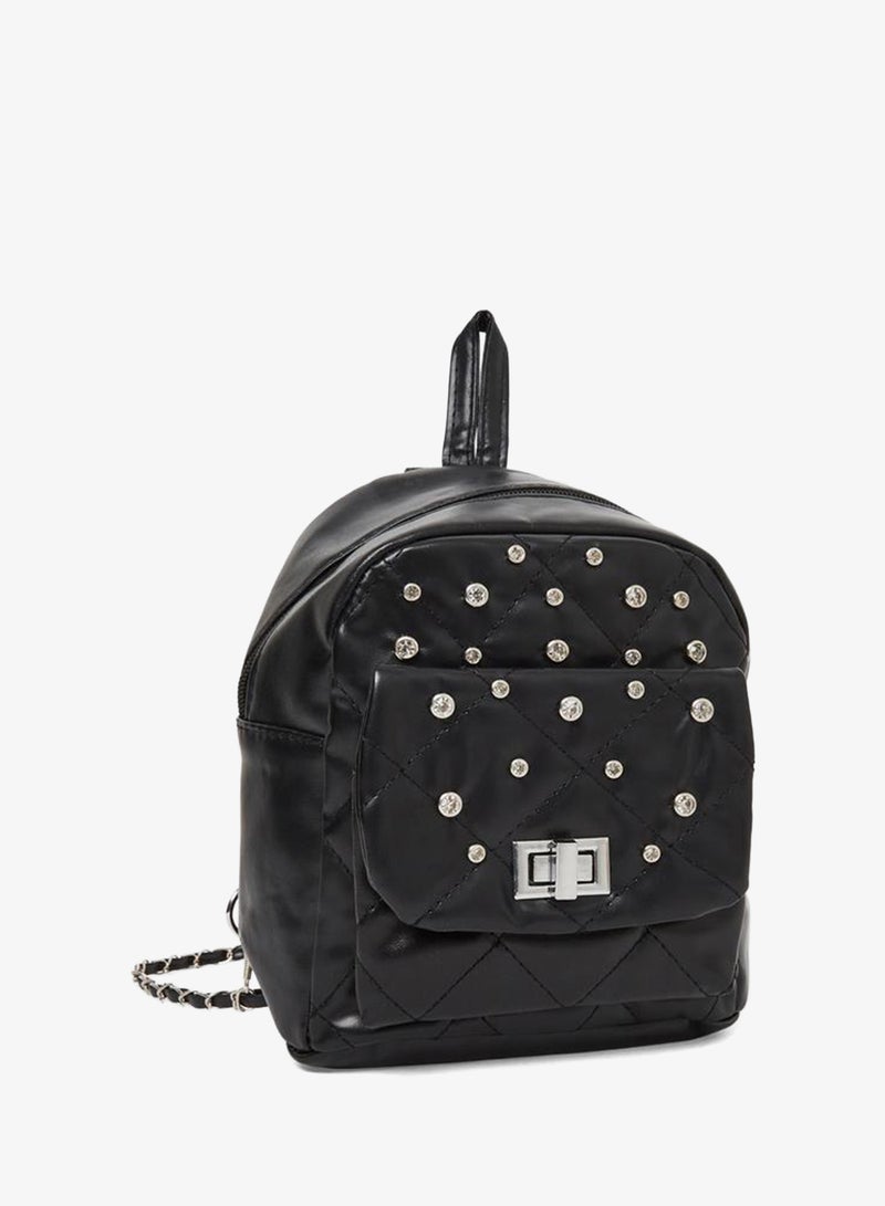Styli Black Embellished Mini Backpack with Chain Straps - Image 1