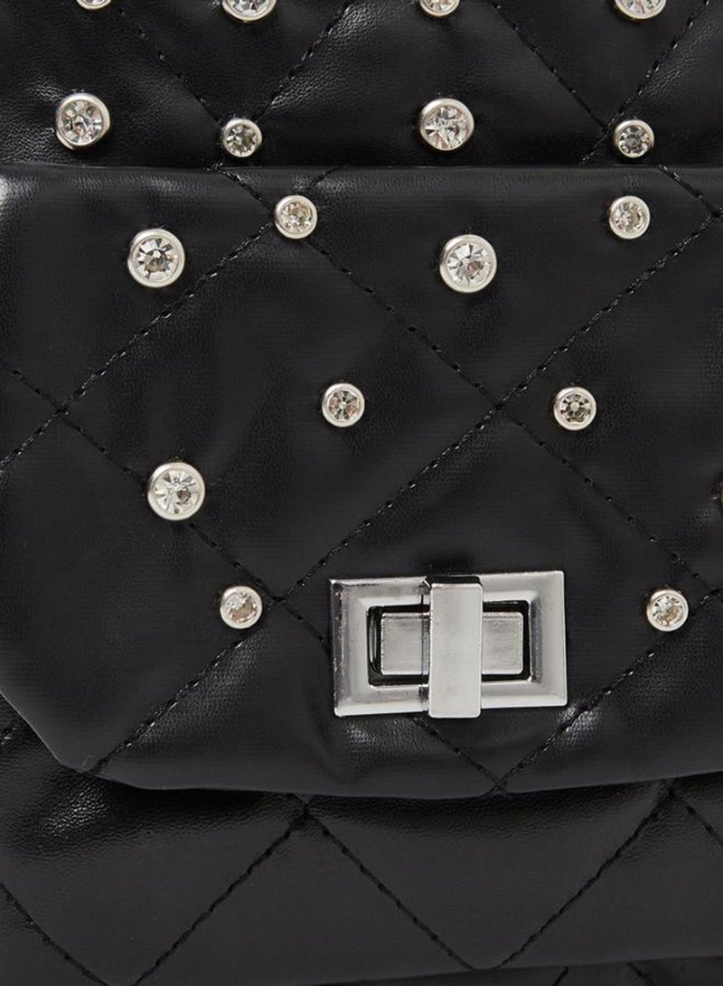 Styli Black Embellished Mini Backpack with Chain Straps - Image 3