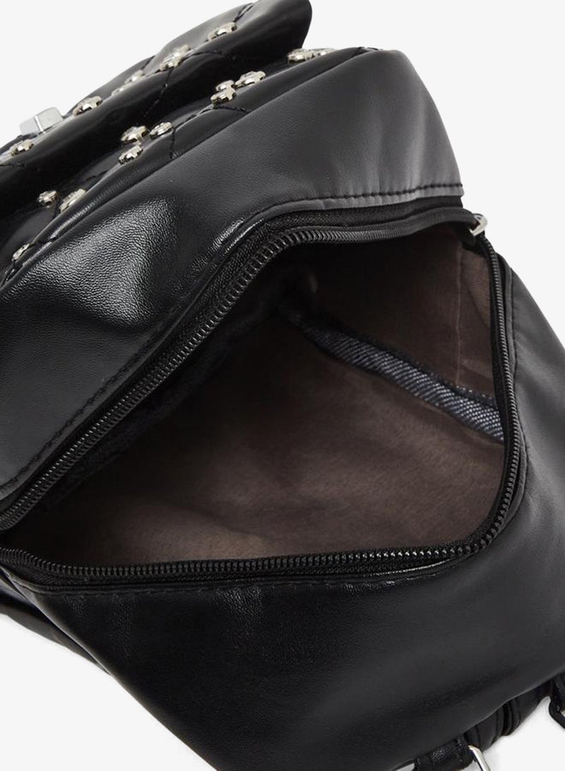 Styli Black Embellished Mini Backpack with Chain Straps - Image 4