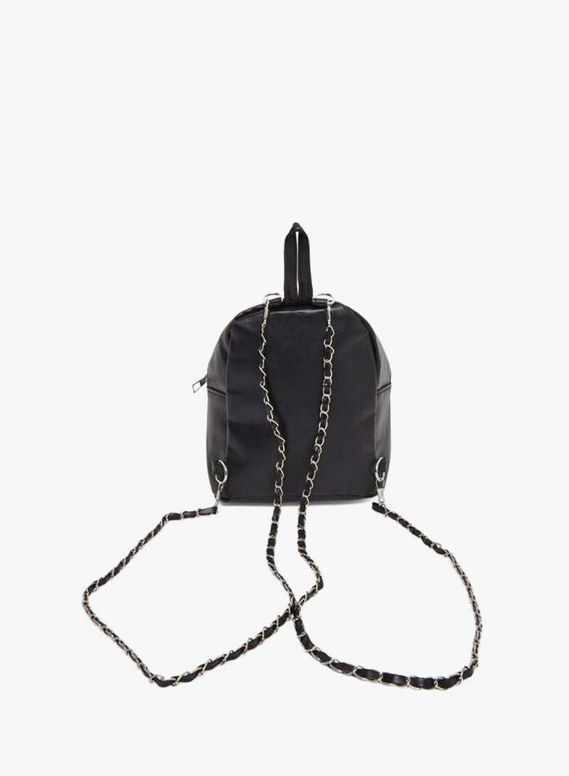 Styli Black Embellished Mini Backpack with Chain Straps - Image 2