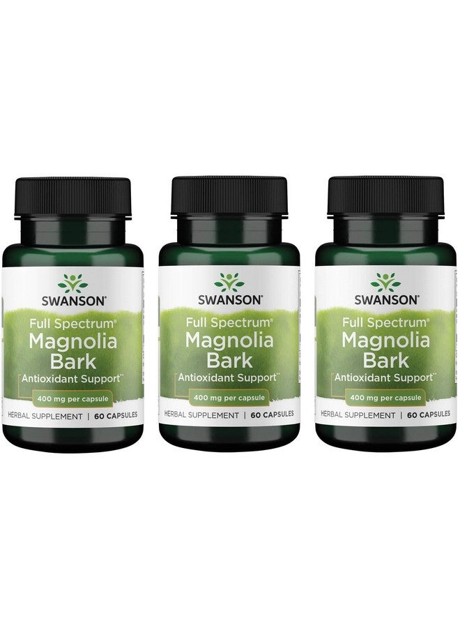 Swanson Magnolia Bark - Herbal Supplement Traditionally Used to Promote Nervous System & Digestive Health Support - May Promote Respiratory Health & Stress Support - (60 Capsules, 400mg Each) (3 Pack)