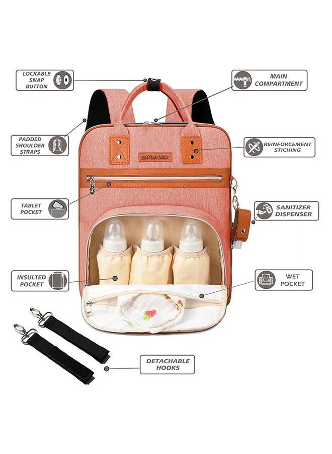 Little Story - 2In1 Diaper Bag With Sanitizer Bottle Keychain And Stroller Hooks - Pink - Image 1